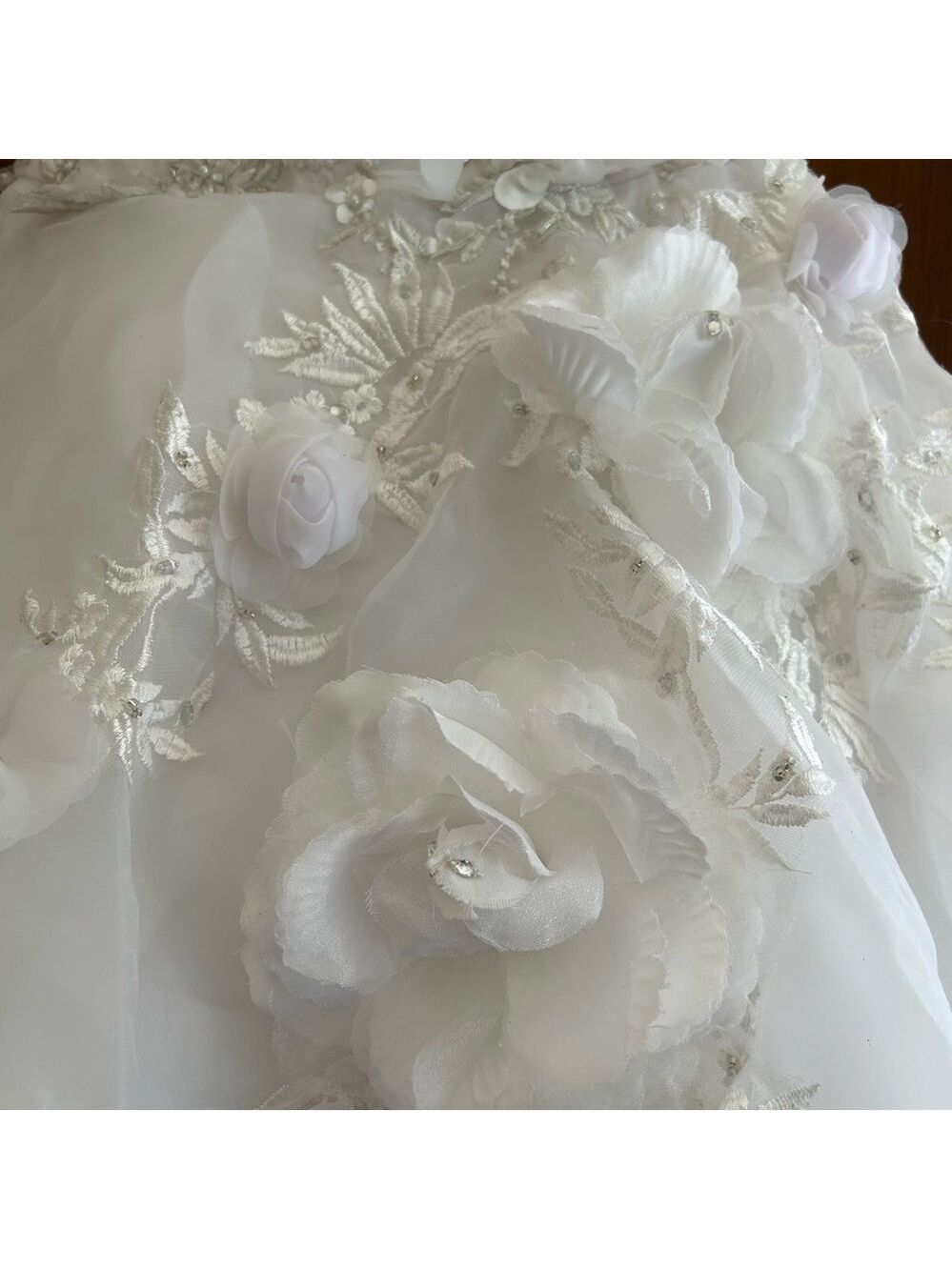 Wedding Gown Size 6 Tiered Tulle One Shoulder 3D Flowers Sequins - Picture 4 of 12